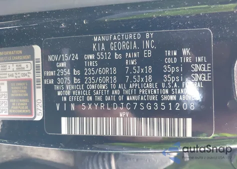 2025 Kia Sorento S from USA, damaged, VIN 5XYRLDJC7SG351208